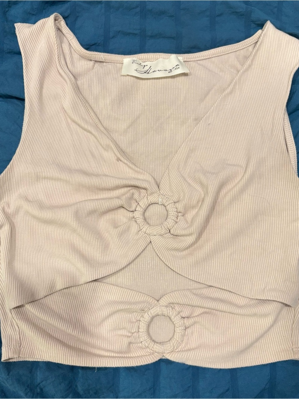 Vintage Havana Blush Ring-Front Ribbed Crop Top